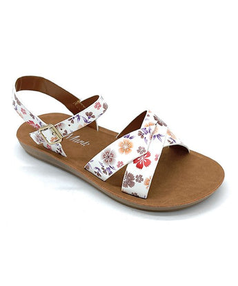 Little Star | White & Pink Floral Crisscross-Strap Form Sandal - Girls