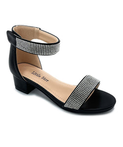 Black Rhinestone Ankle-Strap Sandal - Girls